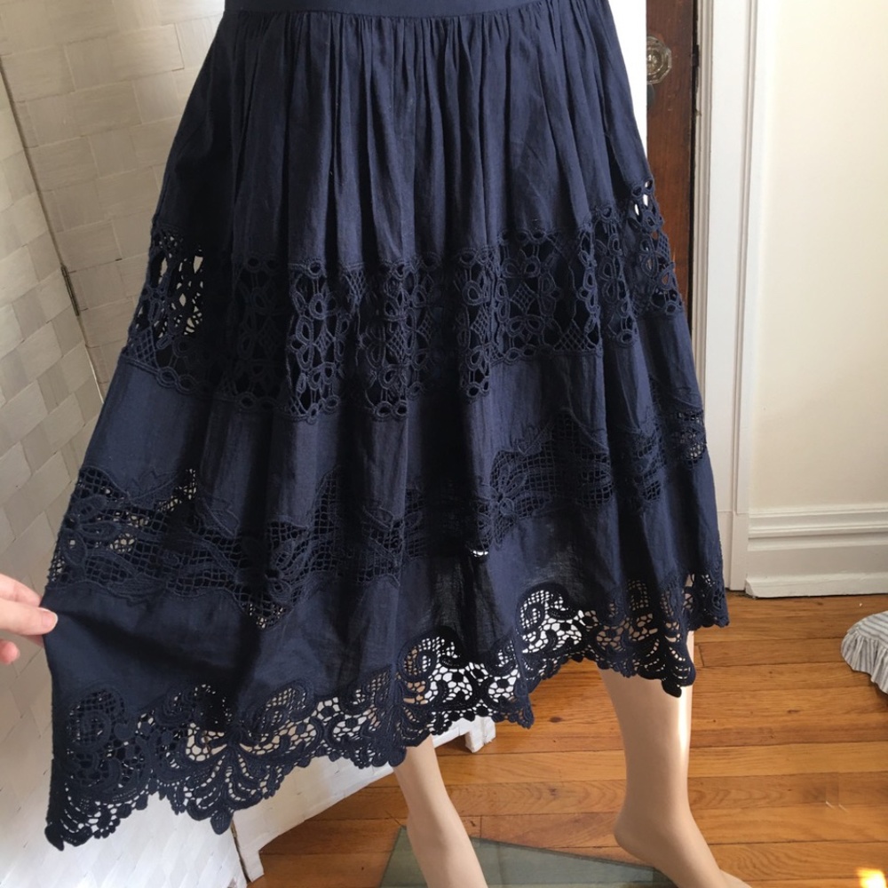 Ann Taylor Lacy Navy Blue Full Skirt, 8